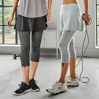 【YUANDONGLI 元動力】-O 彈性涼感花紗假兩件七分瑜珈褲(兩色；S-L；4222256608)