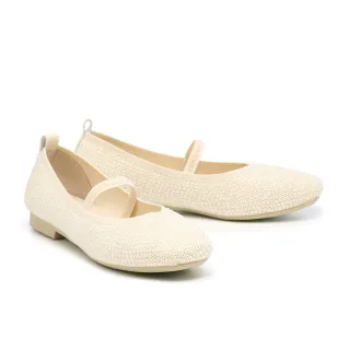 【MELROSE】美樂斯 輕甜閃鑽瑪莉珍飛織布方頭娃娃低跟鞋(米)