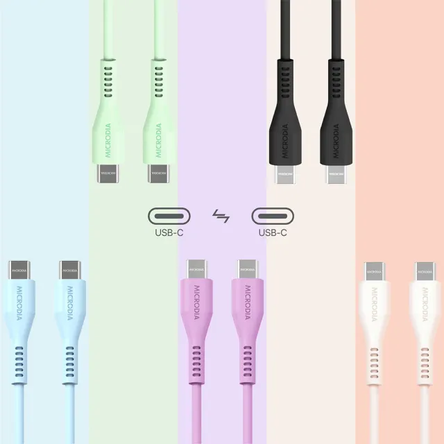 MICRODIA 矽膠充電線1.3M Fruitywire PD100W  USB-C to USB-C