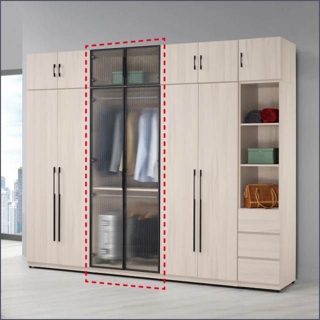 麗得傢居麗得傢居 里斯特2.7尺雙吊玻璃衣櫥含被櫃 收納衣櫃 玻璃門衣櫥(台灣製造 專人配送組裝)