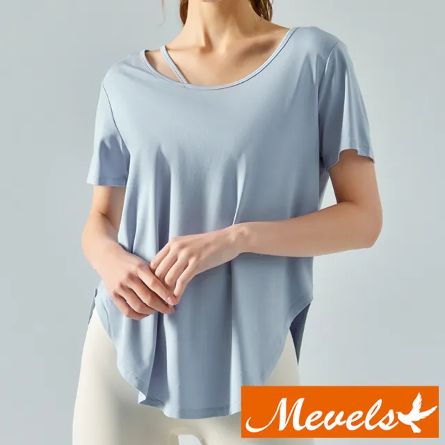 【Mevels 瑪薇絲】寬鬆透氣莫代爾長版短袖上衣/運動服-2色可選(運動/健身/慢跑/休閒/皮拉提斯)