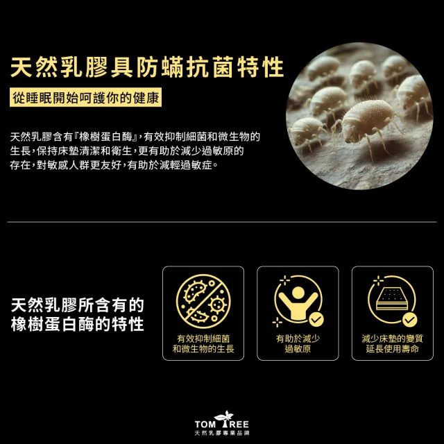 【Tom Tree】96.7%超高純度天然乳膠床墊-3.5尺5cm單人加大 美眠曲深度釋壓(榮獲泰國商務部頒發的信賴標章)