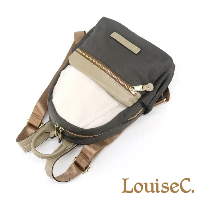 【LouiseC.】雙11 Tree House 韓國防水布+小牛皮圓弧小手提後背包-灰色(真皮包包 CC23207)
