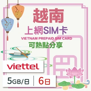 【越南上網 SIM卡】6天方案 每日5GB降速吃到飽 4G高速上網SIM卡(隨插即用、熱點分享、越南網卡)
