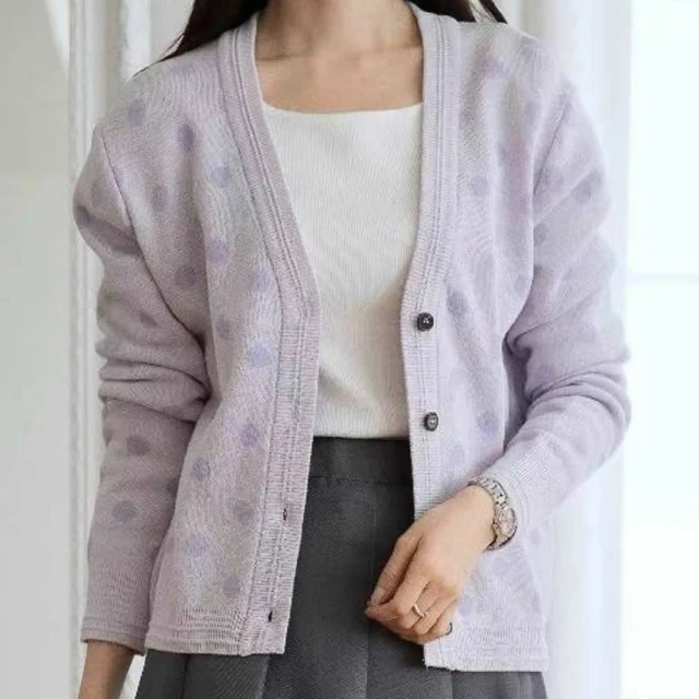 御絹坊 舒適質感拼接緞面印花羊毛蠶絲針織外套品牌優惠