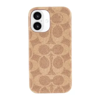 【COACH】iPhone 16系列 手機殼 真皮 卡其經典大C(經典老花)