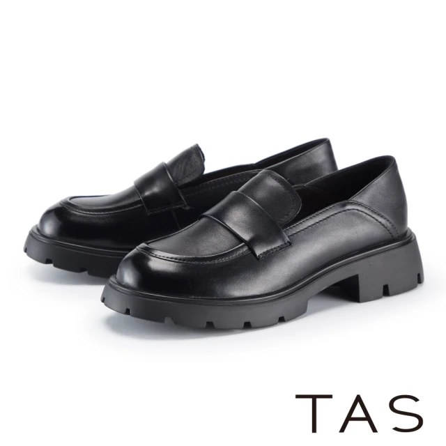 TAS 復古英倫牛皮厚底便仕樂福鞋(黑色)