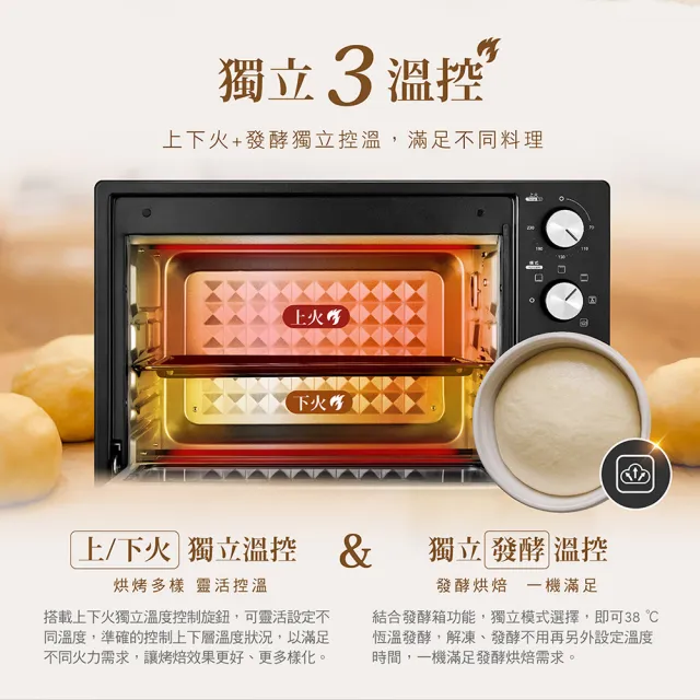 【CHIMEI 奇美】32L雙溫控360度旋風烘烤獨立發酵電烤箱(EV-32F0SK)