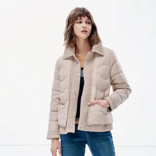 【MYSHEROS 蜜雪兒】造型羽絨外套 波浪壓紋 異材拼接針織翻領下擺(卡其)