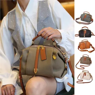 【MAISY】復古真皮高級感波士頓包(真皮包包 現+預  米色／灰色／綠色／棕色／黑色)