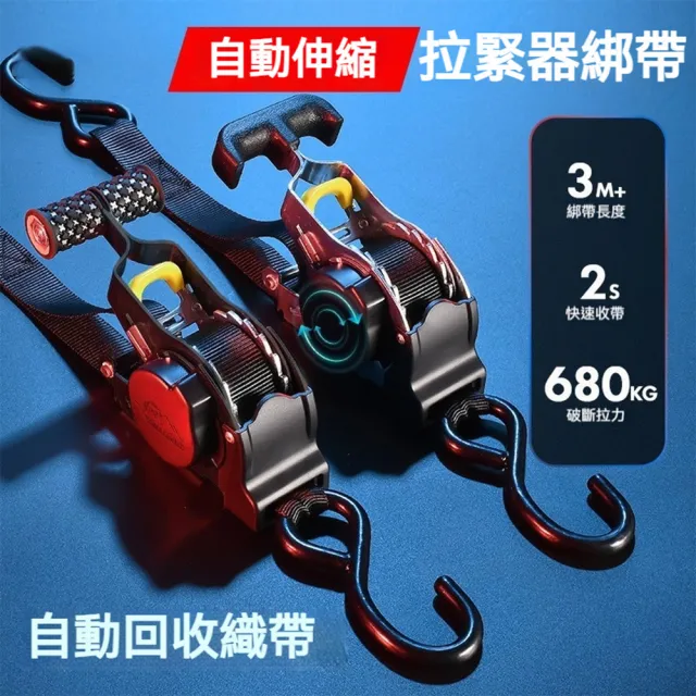 【South Life】貨物綑綁自動收拉緊器(自動回收綑綁帶 自動棘輪拉緊器 貨物捆綁帶 貨車固定器 貨物綁帶)