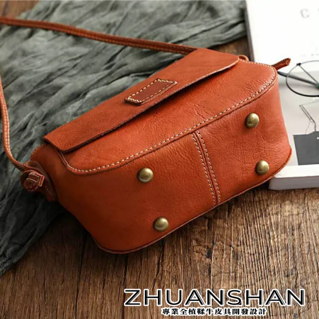 【ZHUANSHAN】真皮 輕便植鞣牛皮方形小側肩包 單肩包(真皮包包 咖啡色／黑色／棕色／黃色