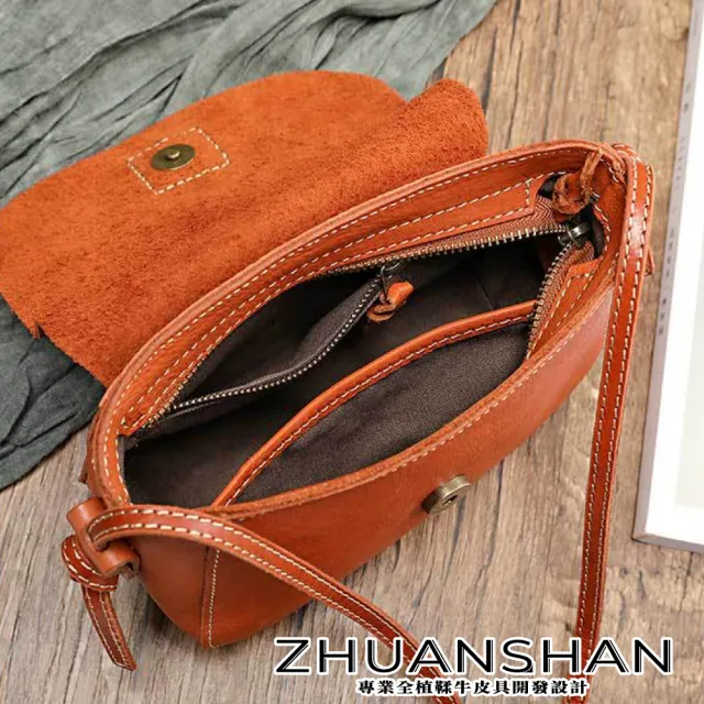 【ZHUANSHAN】真皮 輕便植鞣牛皮方形小側肩包 單肩包(真皮包包 咖啡色／黑色／棕色／黃色