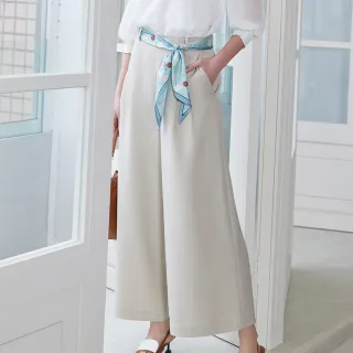 【IENA】浪漫絲巾腰帶寬褲(#5278001 日本進口布、附絲巾、顯瘦寬褲 卡色)