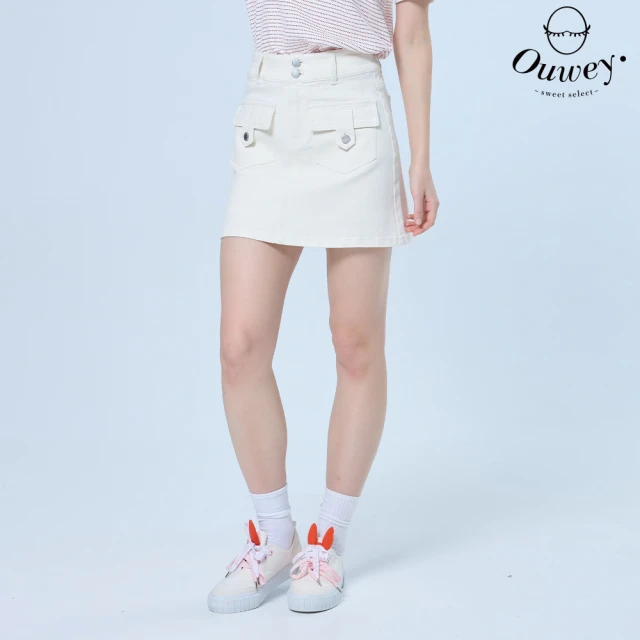 OUWEY 歐薇 素色百搭棉質牛仔短褲裙(杏；S-L；325