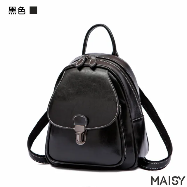 【MAISY】真皮 復古油蠟牛皮後背包(真皮包包 現+預 綠色／黑色／土黃色／咖啡色)
