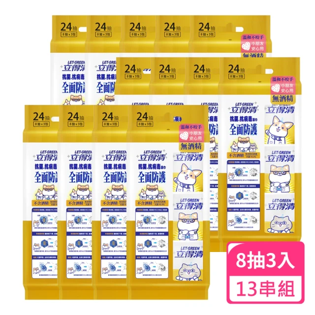 立得清 全面防護抗菌濕巾10抽x3包+8抽3入迷你包x2串(