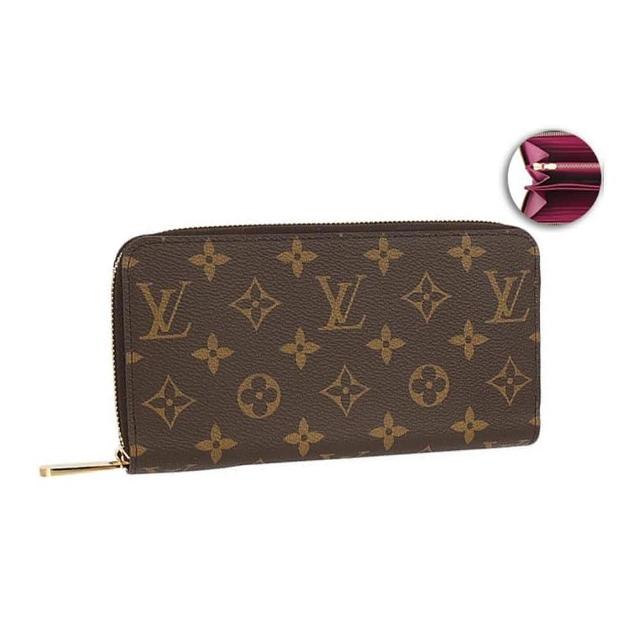 這款 LV LOUIS VUITTON 路易威登 M41895 經典 Monogram 花紋拉鍊長夾，以時尚的咖啡色系、紅色系與粉紅色系為主色，外層採用高品質合成皮，內層為皮革，提供優越的使用體驗。內設12個夾層與1個內袋，適合日常攜帶與整理物品。附有 LV 原廠防塵袋、紙盒與專櫃購買證明影本，為您帶來原廠等級的包裝與證明。