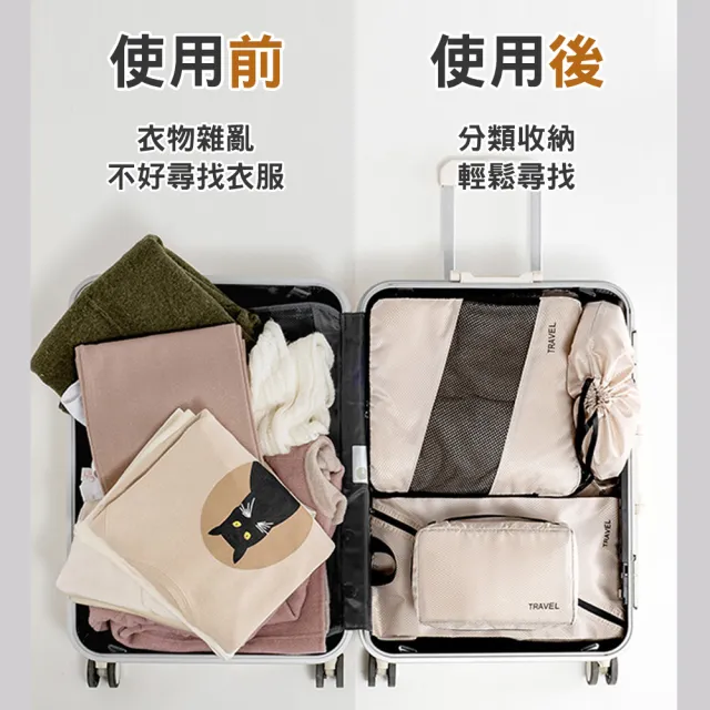 【太力】2套組-旅行夢菱格6件套組收納袋雙層拉鏈壓縮袋(共2套組)
