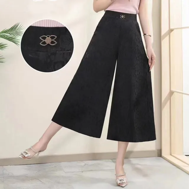 【K.W.】春季新品現貨冰絲緹花閃鑽寬褲(韓國洋裝  中大尺碼)