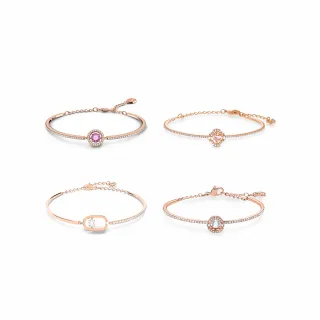 【SWAROVSKI 施華洛世奇】官方直營 Una 手鏈/手鐲 圓形切割/幸運草 白色/粉紅色/紫色 鍍玫瑰金色(4款任選)