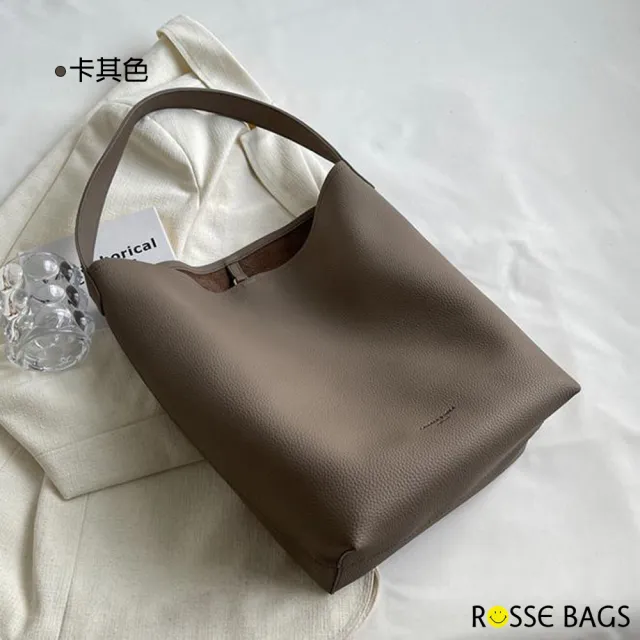 【Rosse Bags】慵懶簡約軟皮大容量肩背包 水桶包(杏色 / 卡其色 / 棕色 / 黑色)