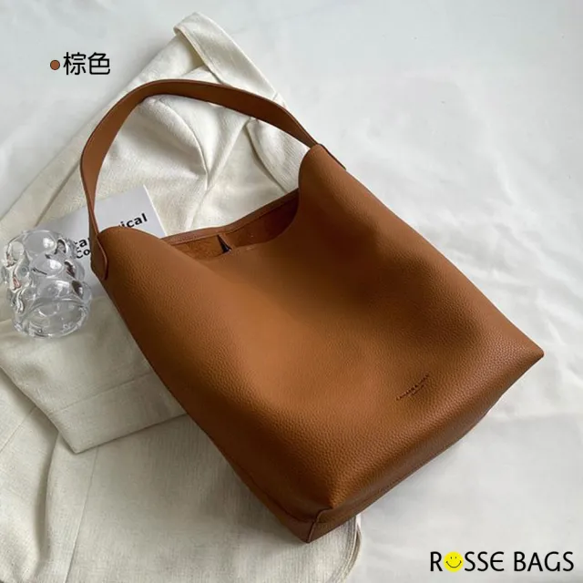 【Rosse Bags】慵懶簡約軟皮大容量肩背包 水桶包(杏色 / 卡其色 / 棕色 / 黑色)