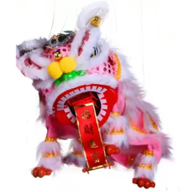 【A-ONE 匯旺】廟會舞獅玩偶 粉底白毛 舞獅 魁儡 布袋戲 大號 可眨眼 送台灣國旗刺繡燙布貼 布戲偶 手偶