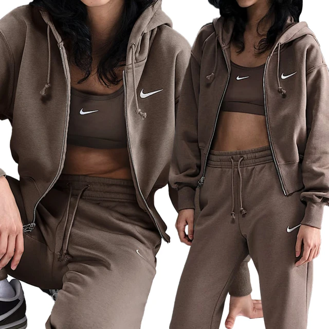 NIKE 耐吉NIKE 耐吉 PHNX FLC LSE Crop FZ 女款 咖啡棕色 寬鬆 短版 刷毛 連帽 外套 HJ0941-233