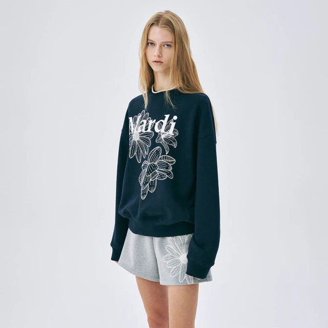 MARDI MERCREDI 三花印花大學TEE 海軍藍色 MARDI MERCREDI 三花印花大學TEE 海軍藍色 經典小雛菊 白花 SWEATSHIRT TRIPLE FLOWER