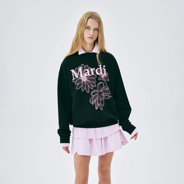 MARDI MERCREDI 三花印花大學TEE 黑色 經典小雛菊 粉紅花 SWEATSHIRT TRIPLE FLOWER
