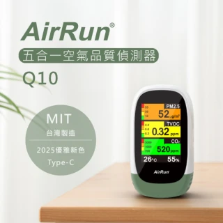 【AirRun】空氣品質偵測器 型號Q10 2025 Type C版(全彩廣角大螢幕、五合一空氣品質偵測器)