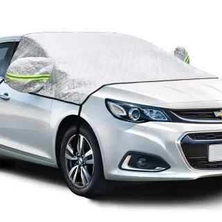 【YORI 優里】汽車半罩(車用前檔玻璃車罩 汽車三窗遮陽罩 通用車型 鋁膜車罩 防鳥屎 防水車罩 防曬 隔熱)