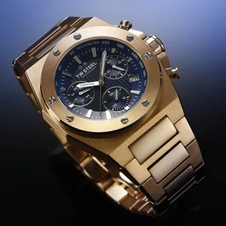 【TW Steel】CEO TECH 玫瑰金鏈帶藍面計時碼錶