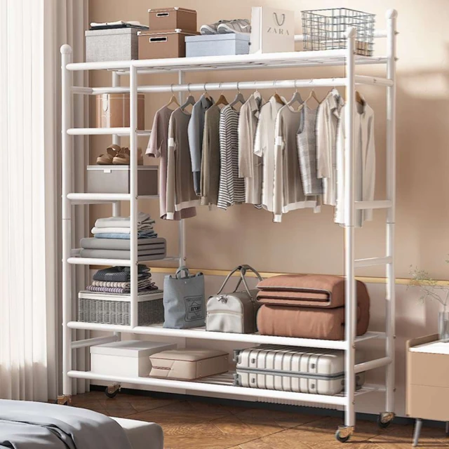 衣之閣旗艦店 100cm 升級款 三層置物網(掛衣架 落地衣架 移動衣櫃 衣帽架 晾衣架 收納架 預購15天)