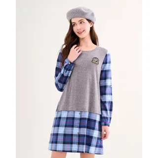 【SCOTTISH HOUSE】C50針織拼接長袖洋裝-藍紅格 CHUB3191