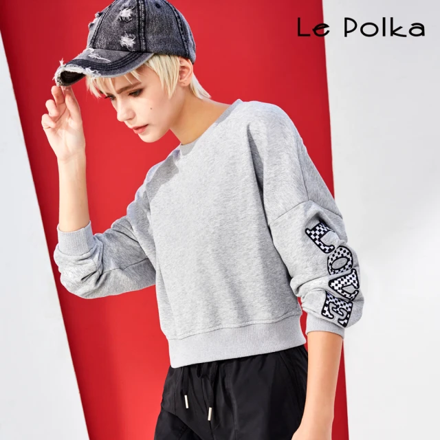 Le Polka 塗鴉文字落肩圓領襯衫-女好評推薦