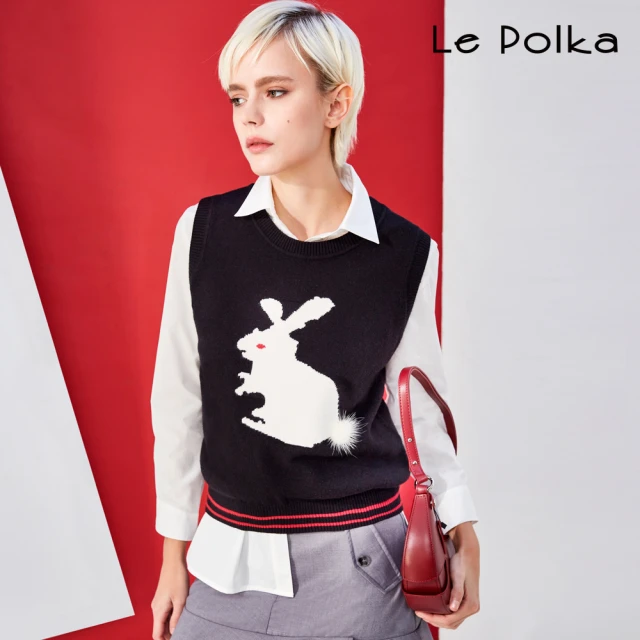 Le Polka 白兔圖案針織背心-女