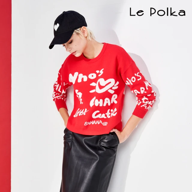 Le Polka 塗鴉文字落肩圓領襯衫-女