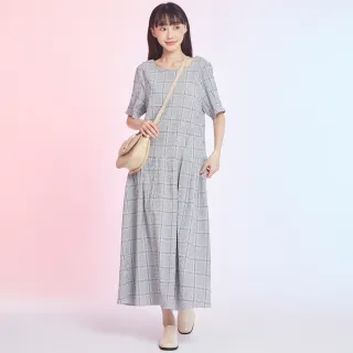 【betty’s 貝蒂思】知性格紋短袖寬領長洋裝(黑色)