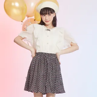 【betty’s 貝蒂思】印花綁帶百褶雪紡褲裙(黑色)