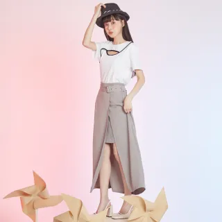 【betty’s 貝蒂思】出清品  知性斜開衩腰帶長裙(灰色)