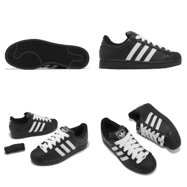 【adidas 愛迪達】休閒鞋 Superstar II 男鞋 女鞋 黑 白 經典 皮革 貝殼頭 三葉草 情侶鞋 愛迪達(JI3538)