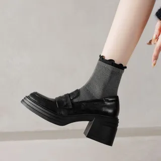 【WYPEX】現貨+預購 素面真皮粗跟樂福鞋女鞋 增高厚底鞋(2色)