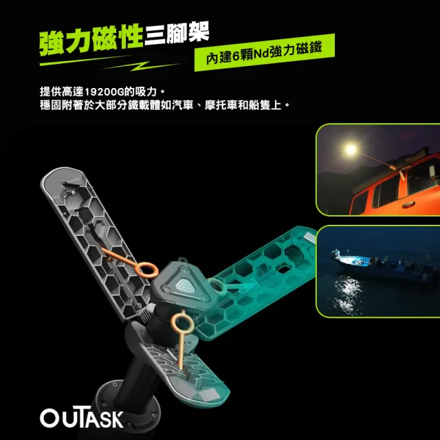 【OUTASK】戶外伸縮照明燈 黑色紀念版(探照燈 磁吸燈 工作燈 戶外照明 露營 逐露天下)