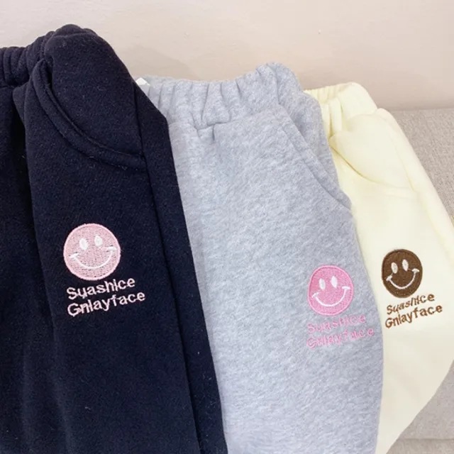 【橘魔法】厚款 微笑刺繡細刷絨縮口褲(褲子 九分褲 童裝 男童 女童 中性款 童褲)