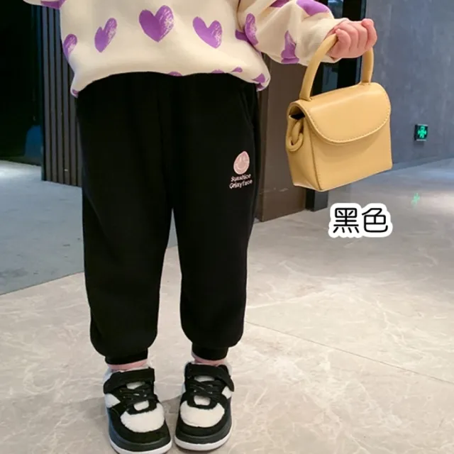 【橘魔法】厚款 微笑刺繡細刷絨縮口褲(褲子 九分褲 童裝 男童 女童 中性款 童褲)