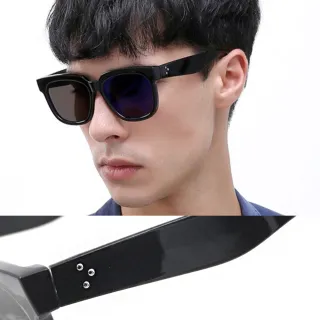 【DZ】買一送一 UV400防曬太陽眼鏡墨鏡-平版型三釘飾(亮黑系)