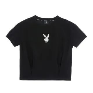 【PLAYBOY】燙粉側邊打褶涼感T-SHIRT(黑色)