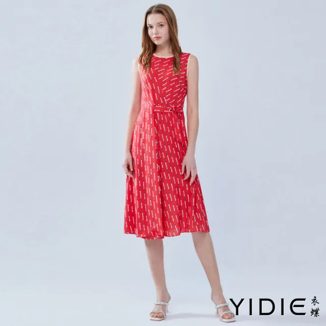 【YIDIE 衣蝶】腰綁帶造型擋片背心長洋裝-紅